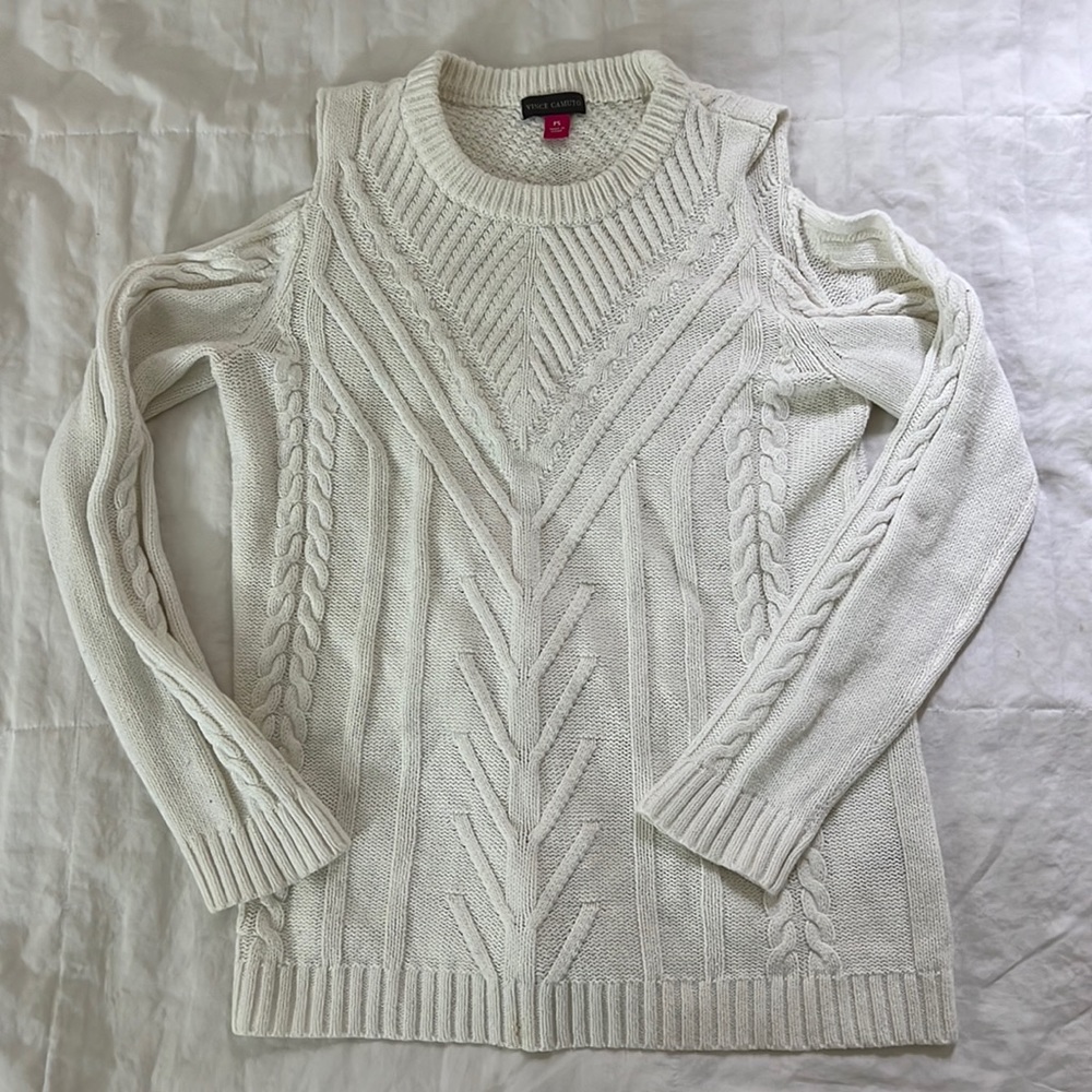 vince camuto cold shoulder knit sweater